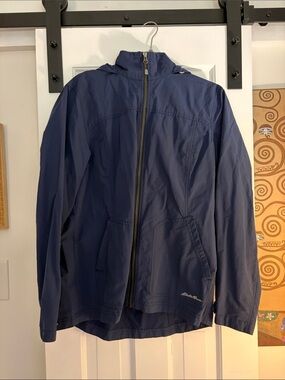 Eddie Bauer Navy Full‑Zip Hooded Windbreaker
